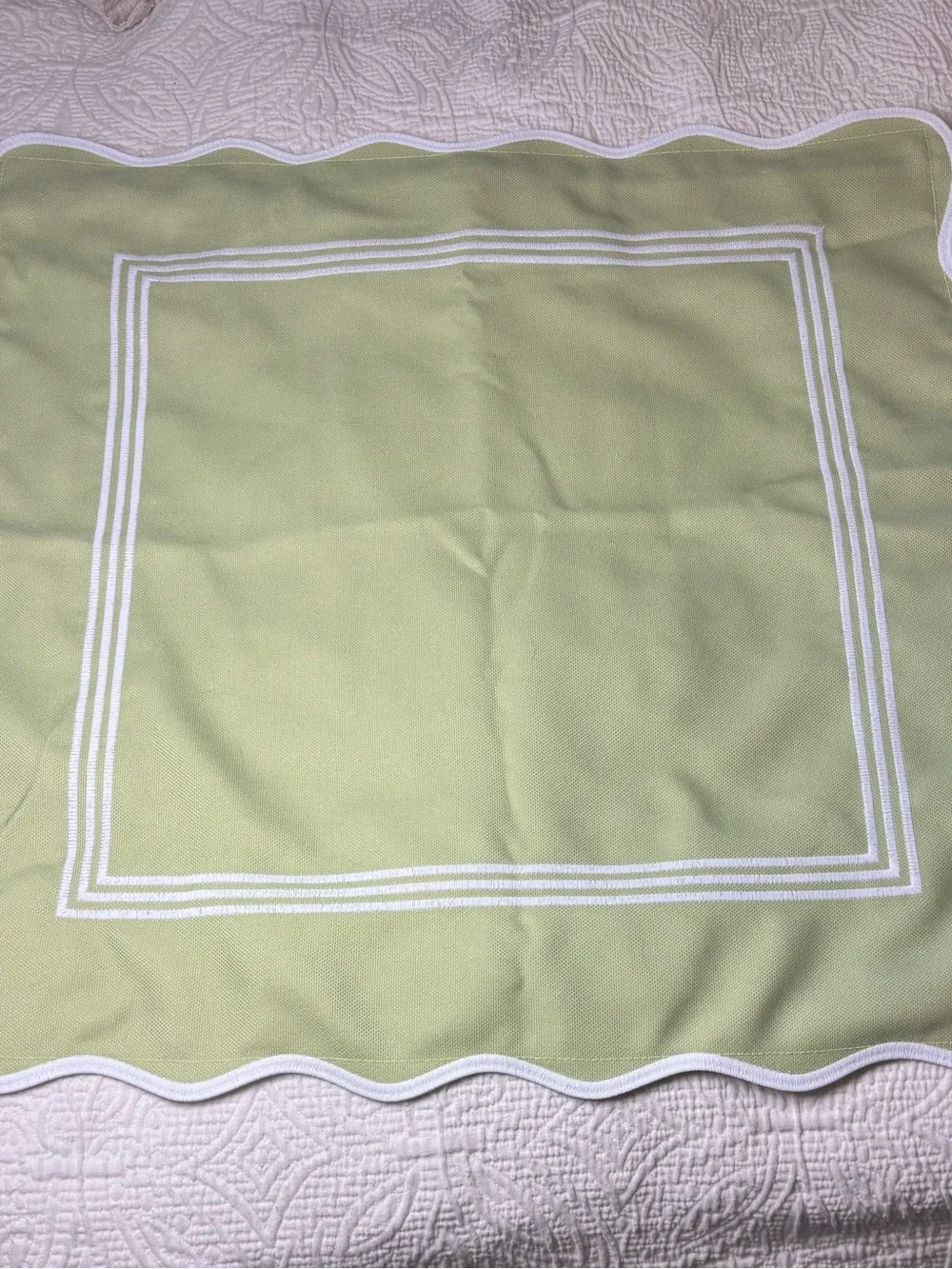Hofdeco Sage Green Scalloped Pillow Cover Embroidered White Border 20x20
